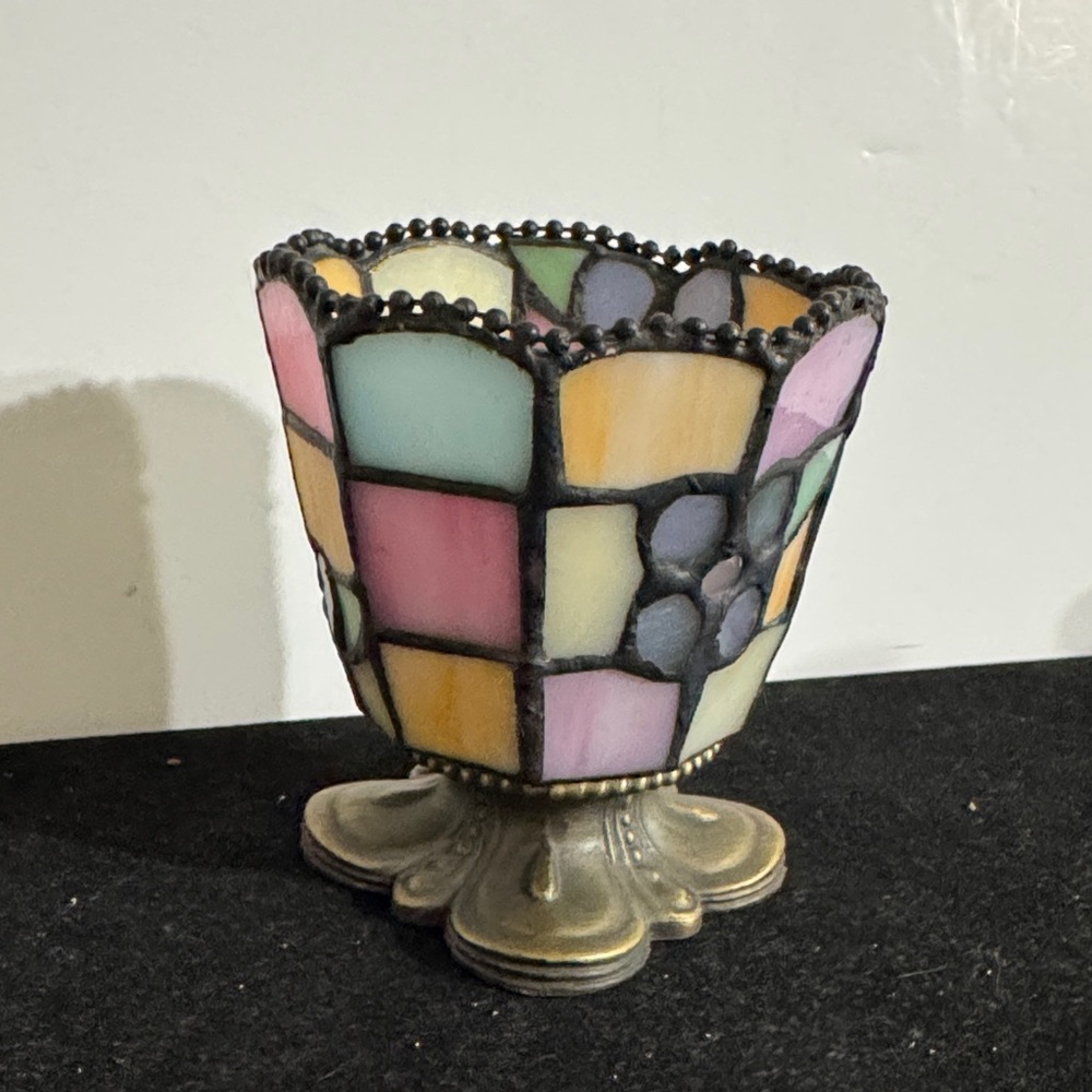 PartyLite Hydrangea Tiffany Style Stained Glass Votive Tea Light Candle Holder - Picture 4 of 10